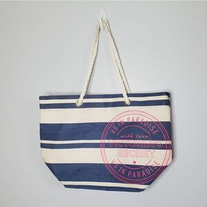 Victoria's Secret Beach Tote Bag 2013 Blur White Striped Crisp Natural Material
